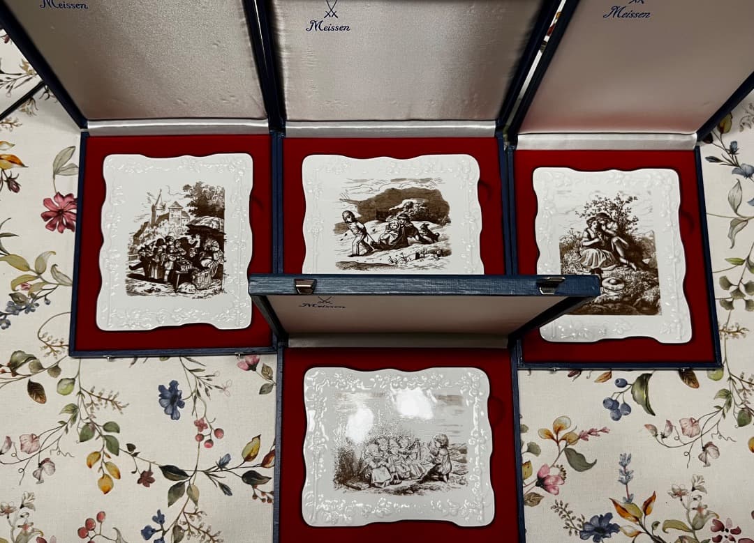 奇跡的に未使用！限定品マイセン　ビンテージ陶板４枚セット