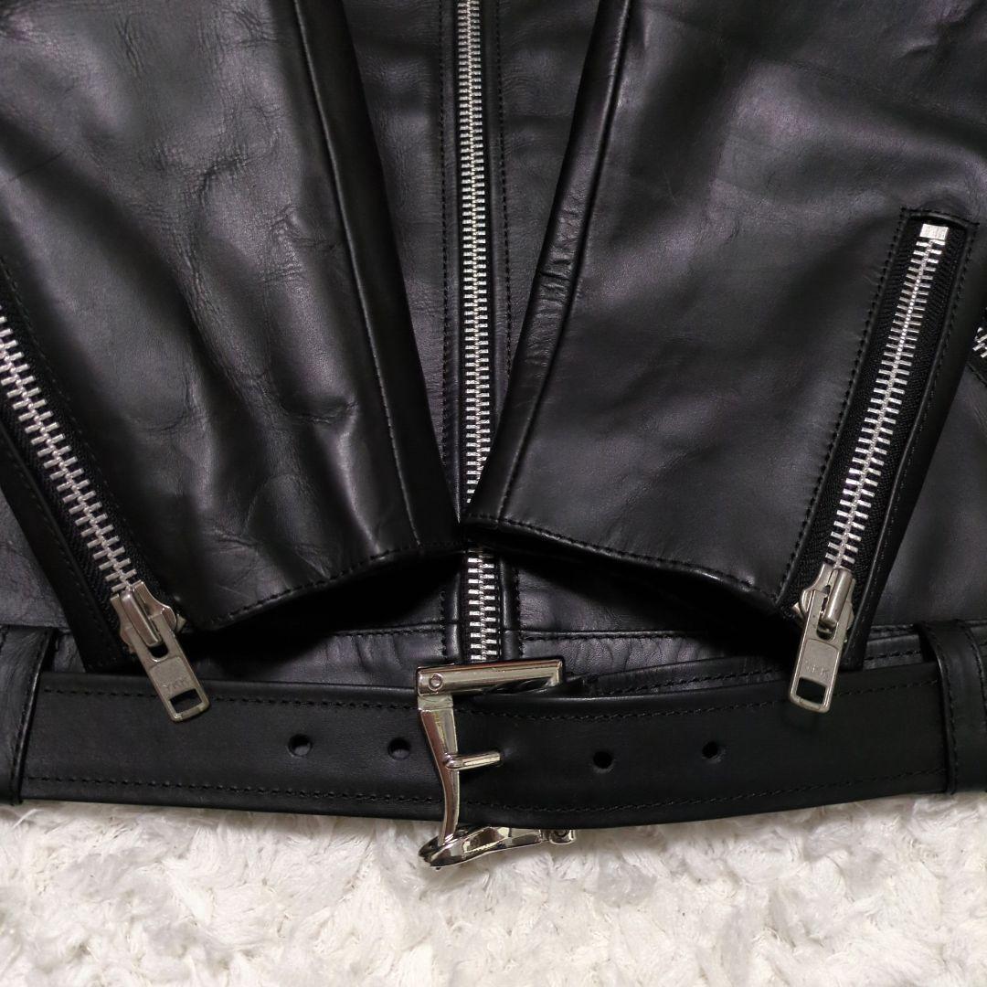 VaLLet 01♢牛革 シングルライダース ジャケット 総裏地 ベルト 黒LL
