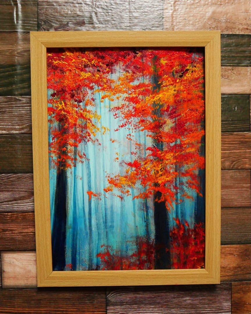 油絵 絵画 【夜の紅葉】