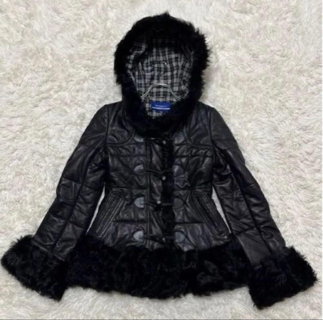 未使用　バーバリーブルーレーベル　ラムレザー ダッフルコート 黒　M