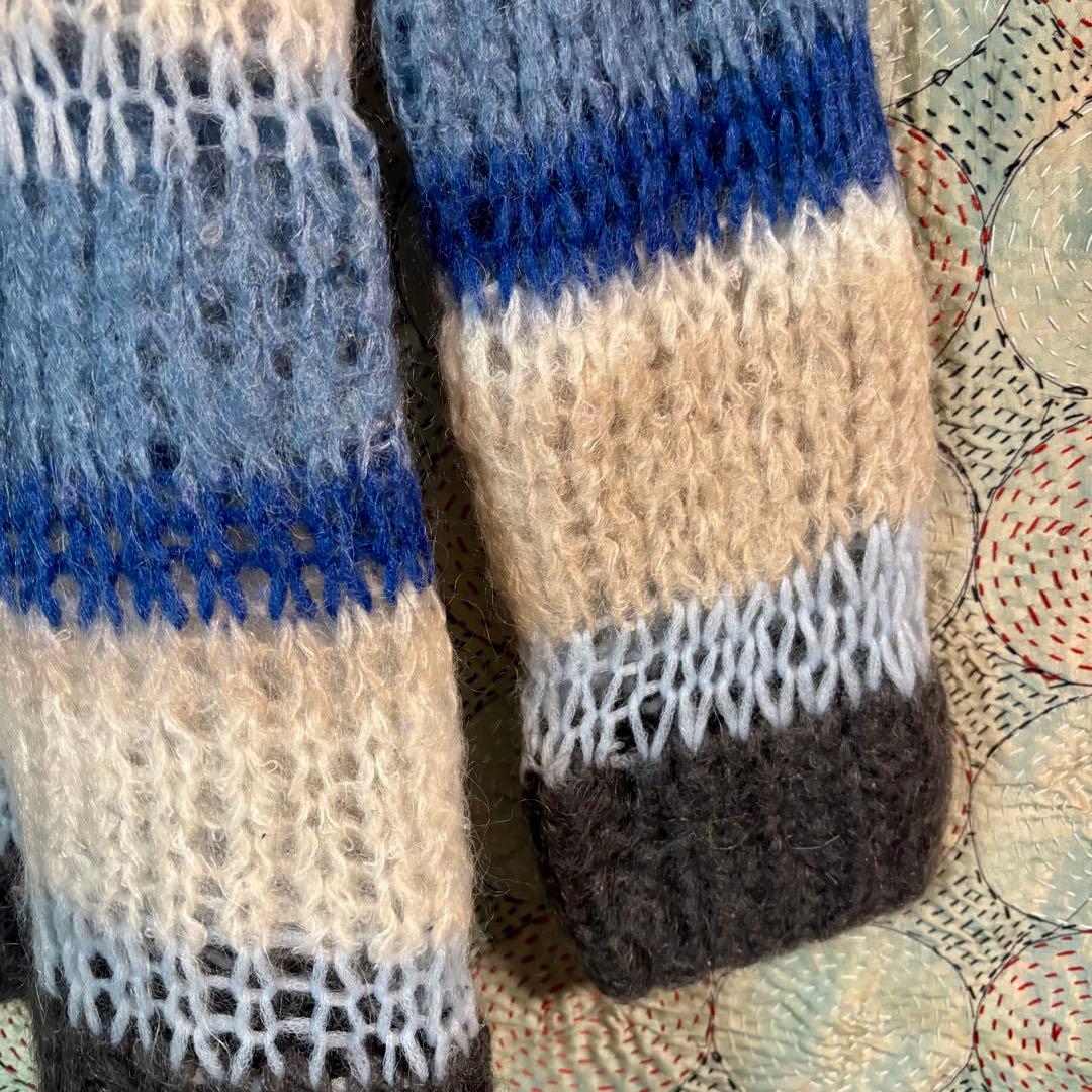 Maiami マイアミ】マルチボーダー モヘア ニット セーター 柄 青白