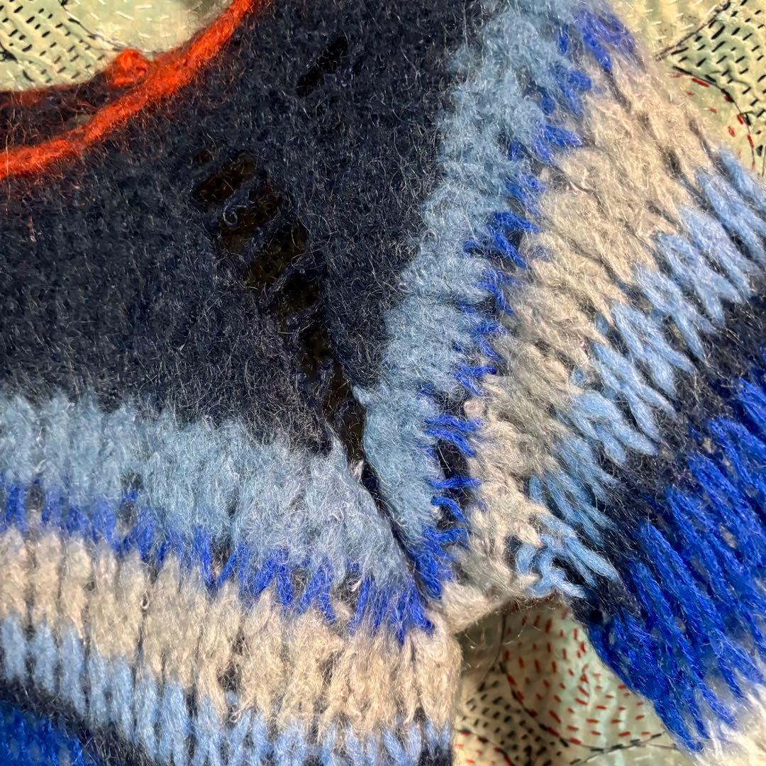 Maiami マイアミ】マルチボーダー モヘア ニット セーター 柄 青白