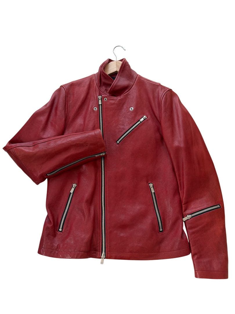 希少カラー noid ラムベジタブルWライダースジャケット レッド NO ID.（ノーアイディ）の「mj5271-ﾗﾑﾍﾞｼﾞﾀﾌﾞﾙWﾗｲﾀﾞｰｽJKT ジャケット