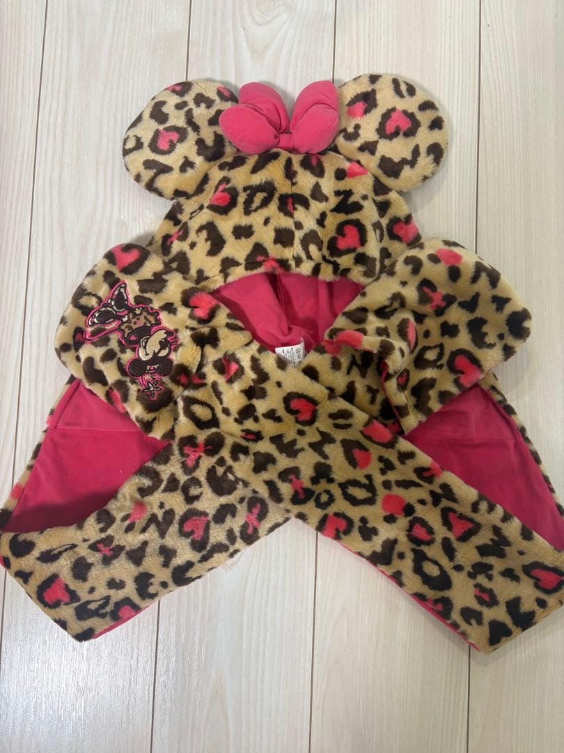 ディズニー ミニーマウス ヒョウ柄ファンキャップ　マフラー