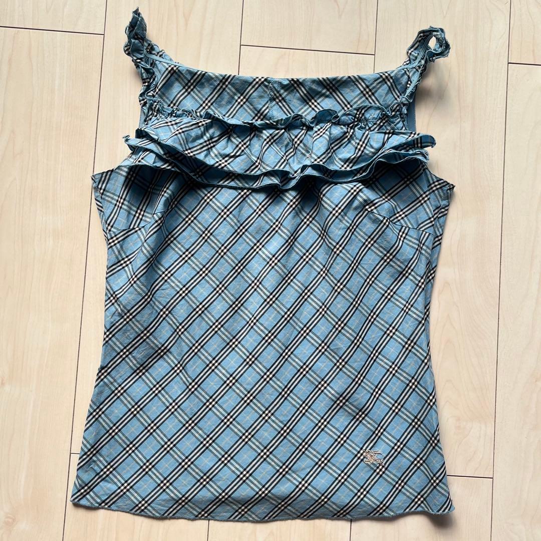 Y2K バーバリーブルーレーベル ノバチェック フリル キャミソール 青