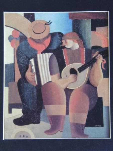 東郷青児、【村の祭】、希少な額装用画集より、状態良好、新品額装付