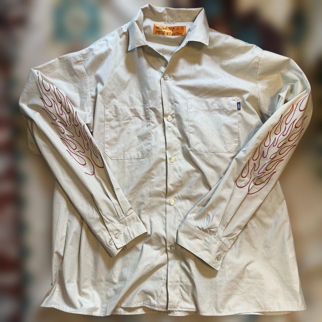 CHALLENGER ファイヤープリント長袖ワークシャツ XLベージュ