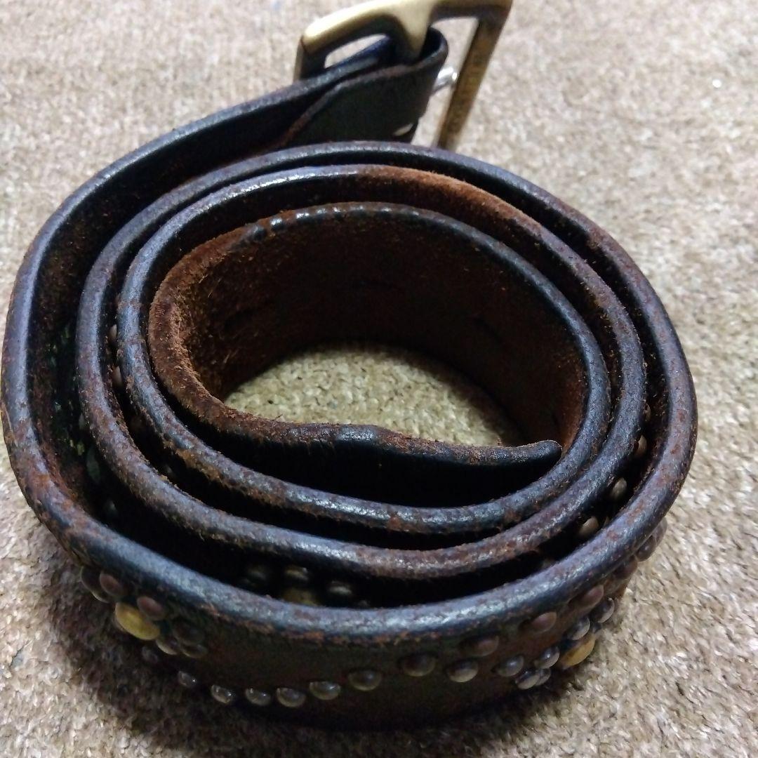 32inch HTC フラワー レザー スタッズベルト 茶芯 ブラック