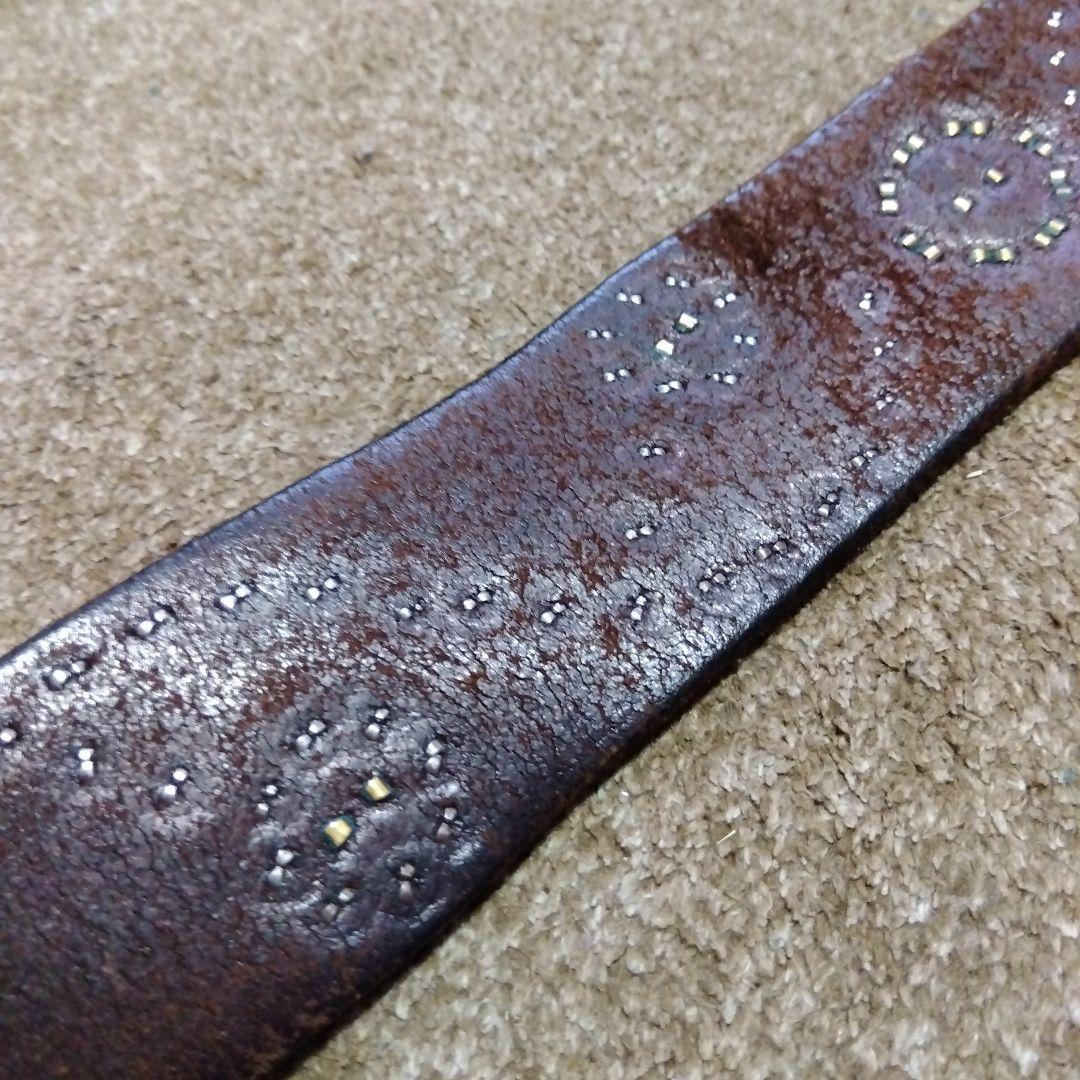 32inch HTC フラワー レザー スタッズベルト 茶芯 ブラック