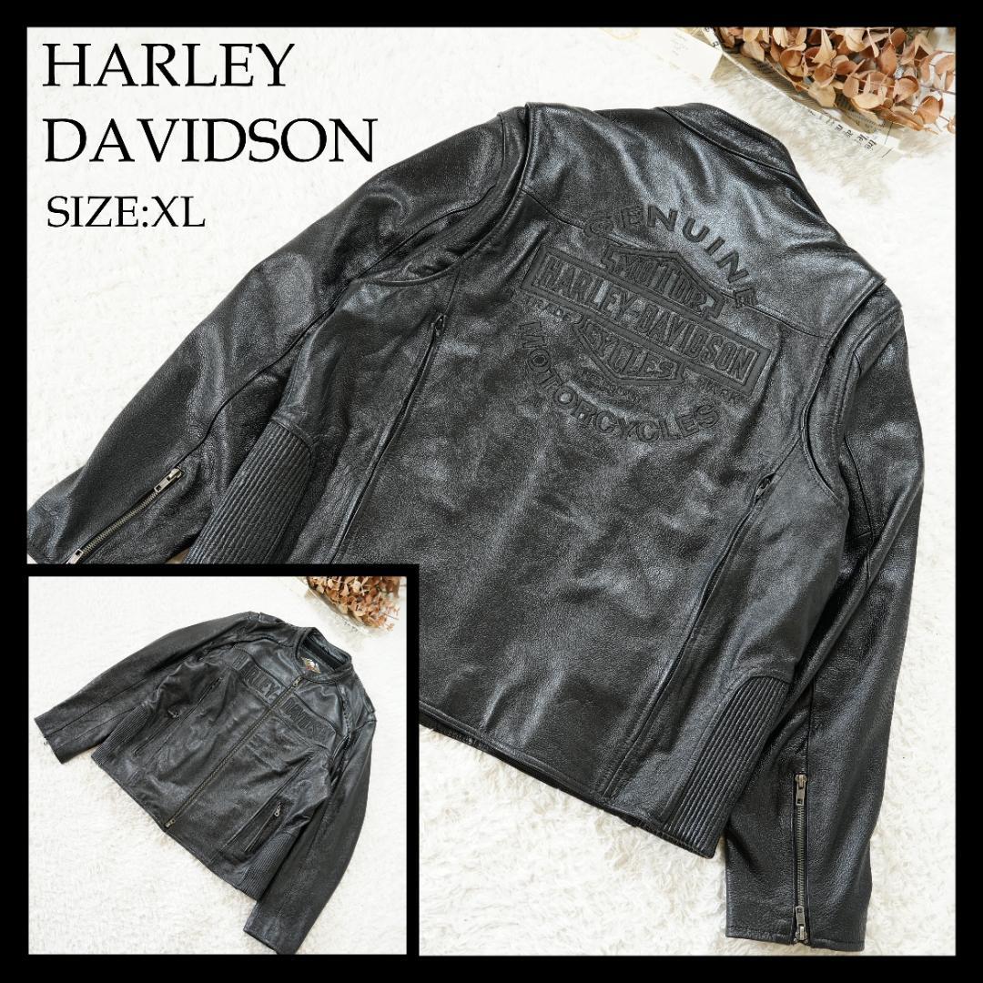 【美品】ハーレーダビッドソン　ビッグロゴ刺繍レザージャケット　XL