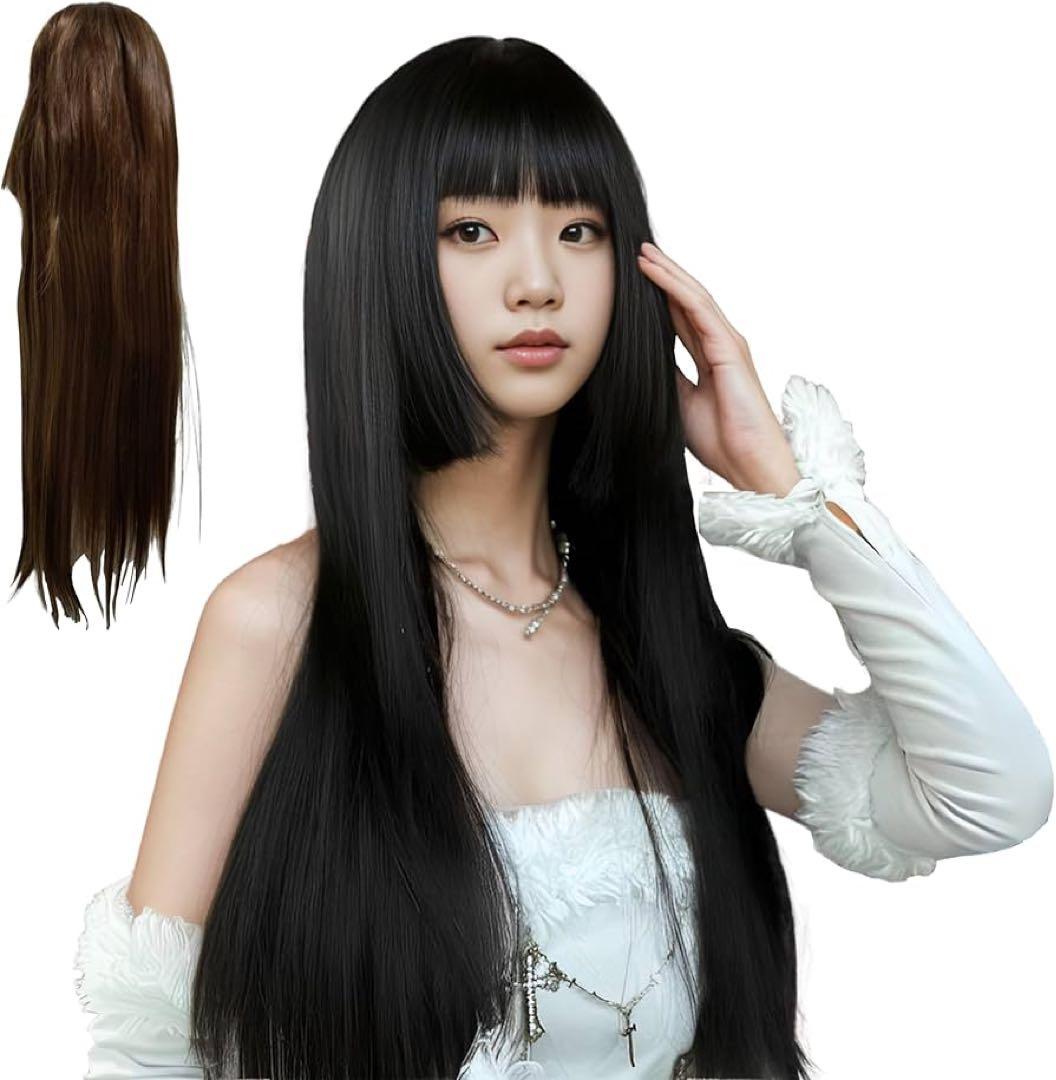 ☆姫カットロングウィッグ ストレート フリーサイズ ライトブラウン