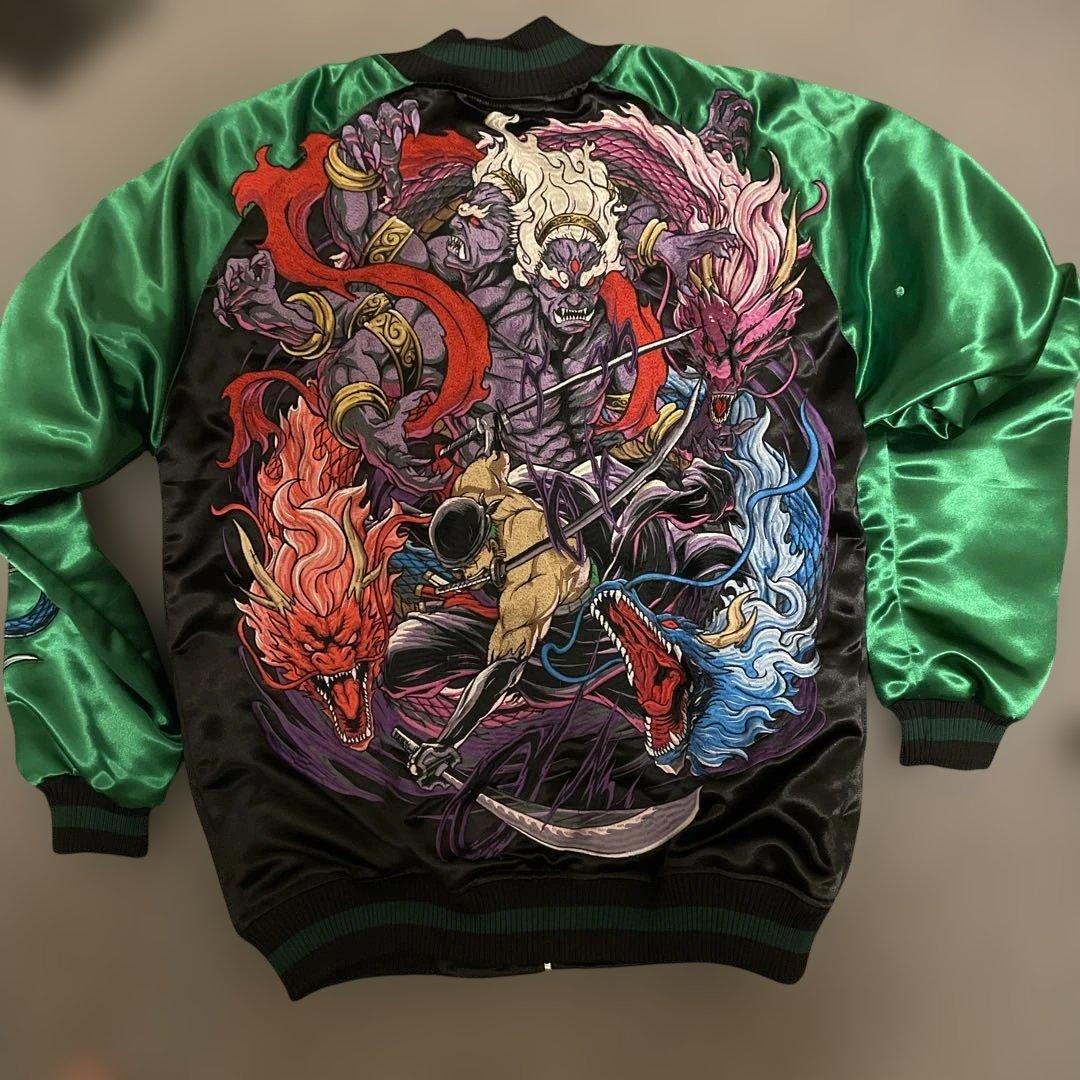刺繍スカジャン 龍×鬼デザイン サテンXL相当