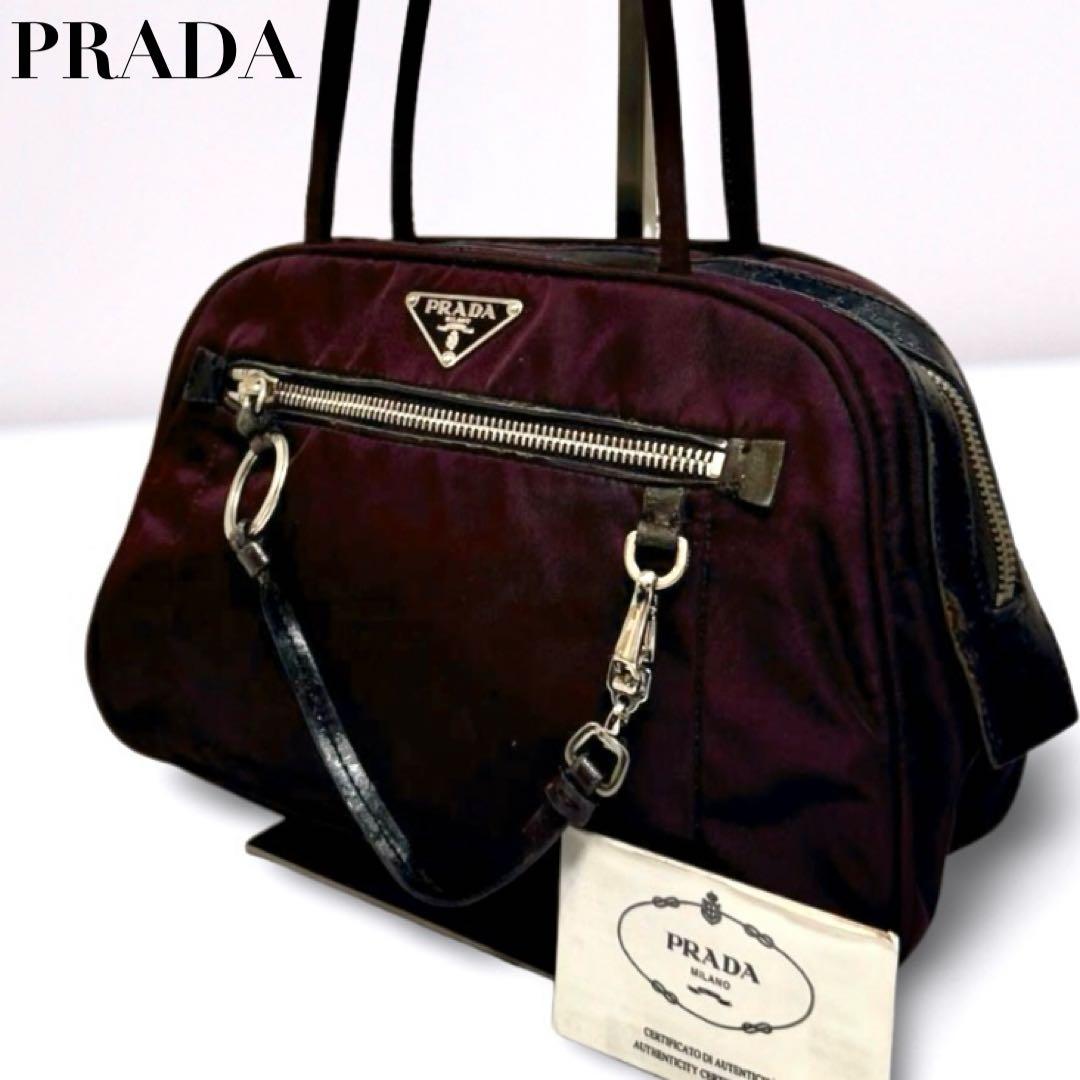 【正規品】プラダ PRADA ミニボストン ボルドー ナイロン×レザー 三角ロゴ