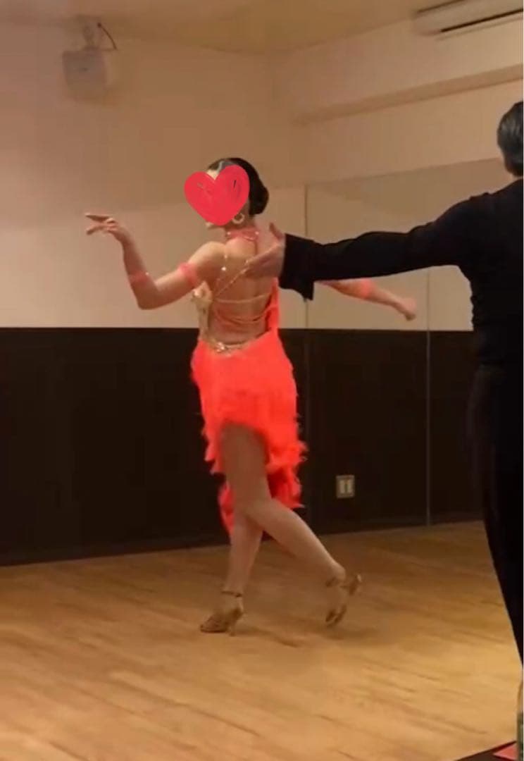 社交ダンスドレス フリンジ 蛍光オレンジ・コーラルピンクM〜ML