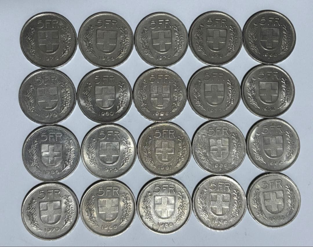スイス　フラン　5フラン硬貨　20枚 スイス5フラン銀貨|コレクターズショップのトモリンズ24