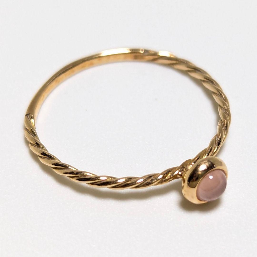 K18 リング　11号　ツイストリング　ピンク石