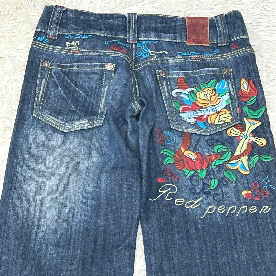 RED PEPPER 刺繍 フレア デニム 花柄 ジーンズ Y2K 平成 W27 - メルカリ