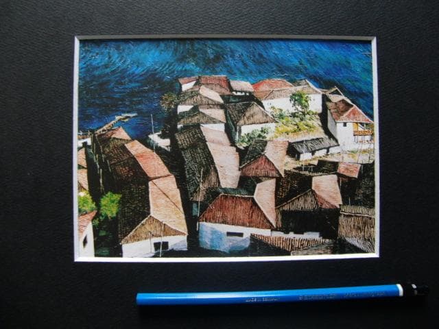 西山 喬 【湖島の集落】 希少画集画、状態良好、新品高級額装付、送料