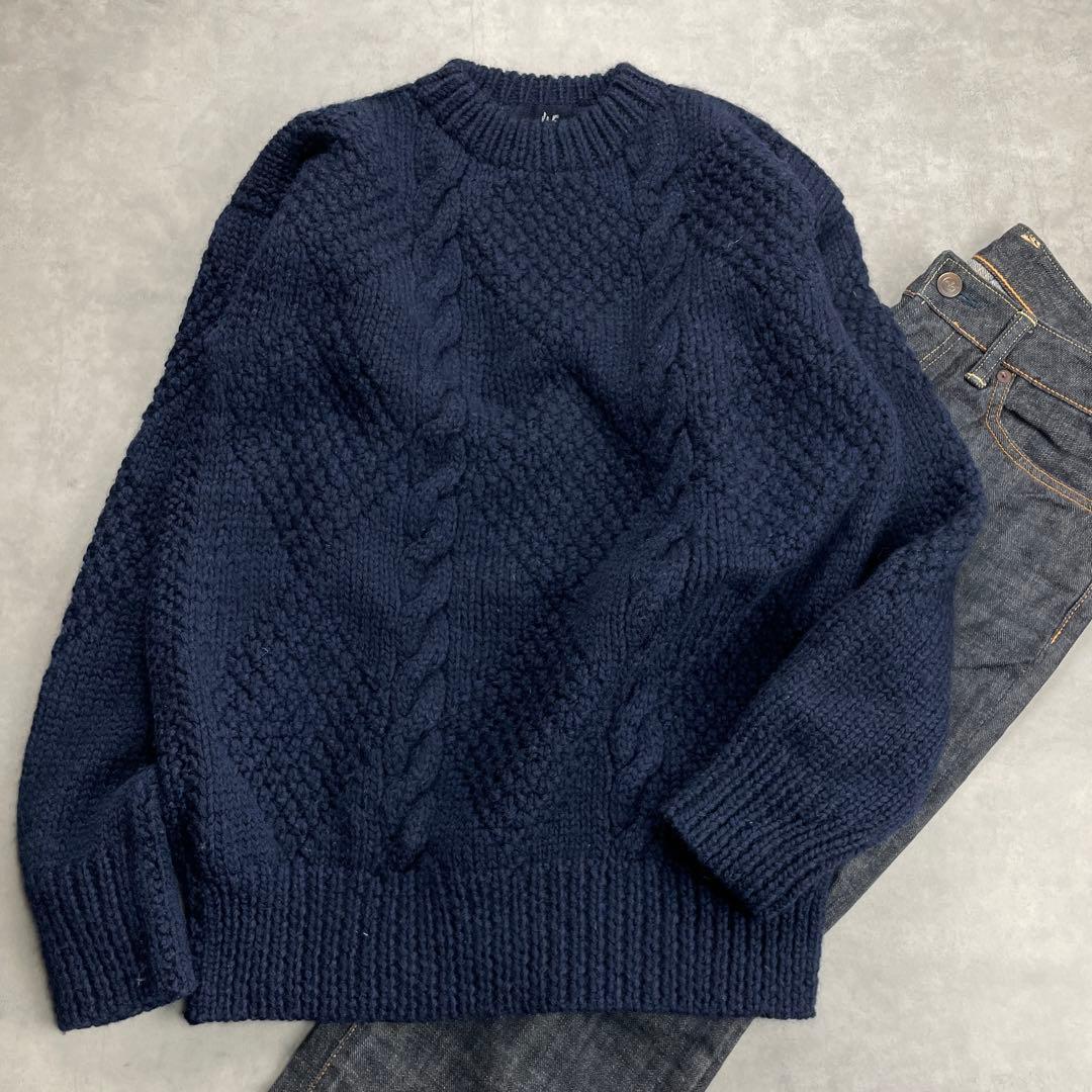 美品　45R ノアランド×WOOLアランセーター　ネイビー　サイズ３