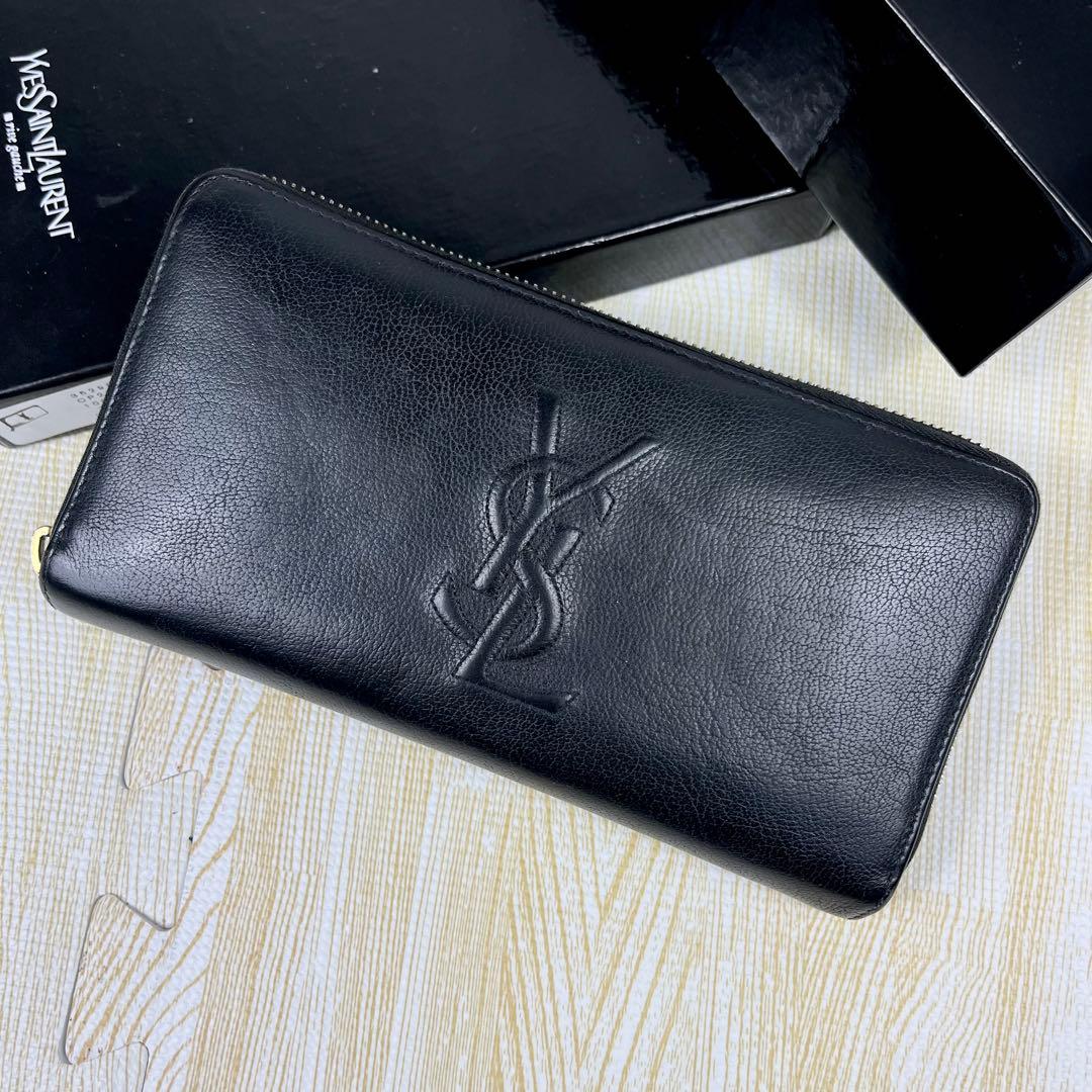 イヴ・サンローラン 長財布 YSL ラウンドジップ ブラック 黒 エンボス