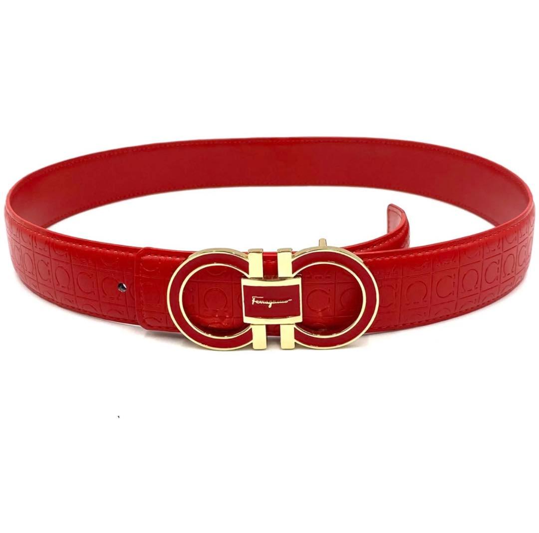 レッド レザー ベルト ゴールドバックル