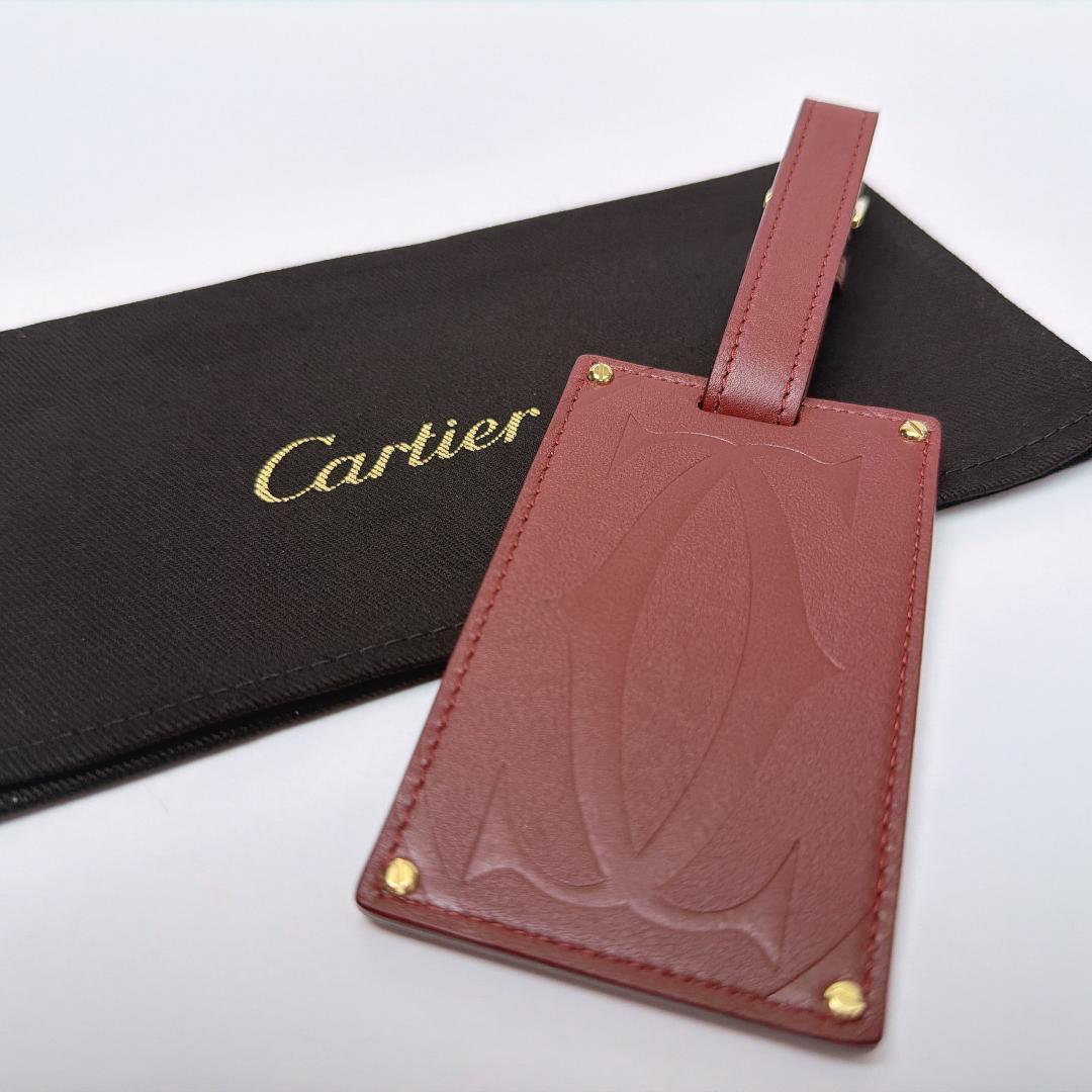カルティエ マストライン レザー ネームタグ バッグチャーム ボルドー 袋付き1 Cartier カルティエ マストライン ショルダーバッグ ボルドー ロゴ
