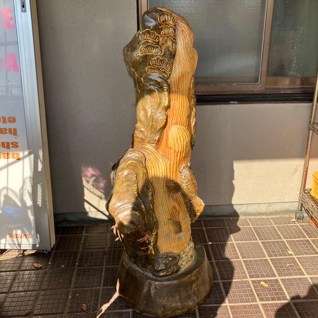 2F 昭和レトロ 特大 一刀彫 木彫り 鯉の滝登り 龍門 親子跳鯉 松竹梅