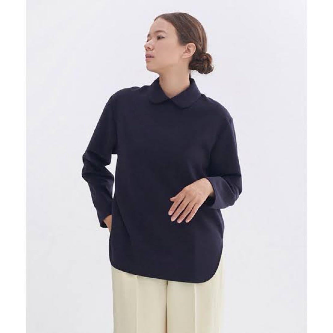 yori（ヨリ）ダブルクロス丸襟カラーブラウス♡ネイビー