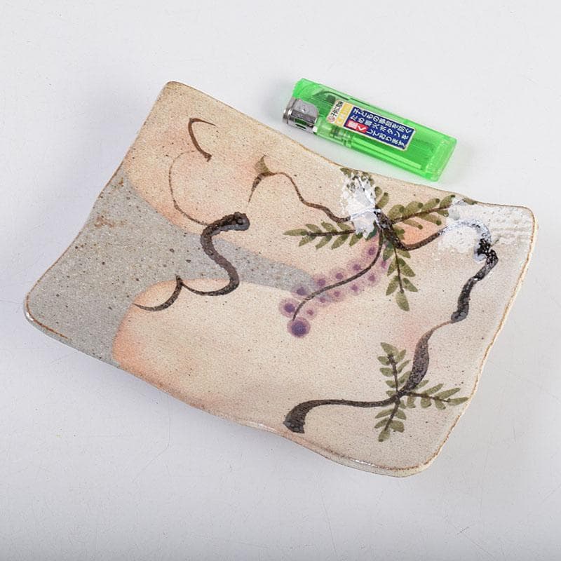 北大路魯山人作 鼠志野 四方皿 五客 共布 黒田陶々庵極め箱 M R9064B