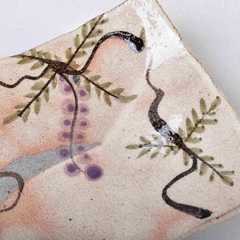 北大路魯山人作 鼠志野 四方皿 五客 共布 黒田陶々庵極め箱 M R9064B