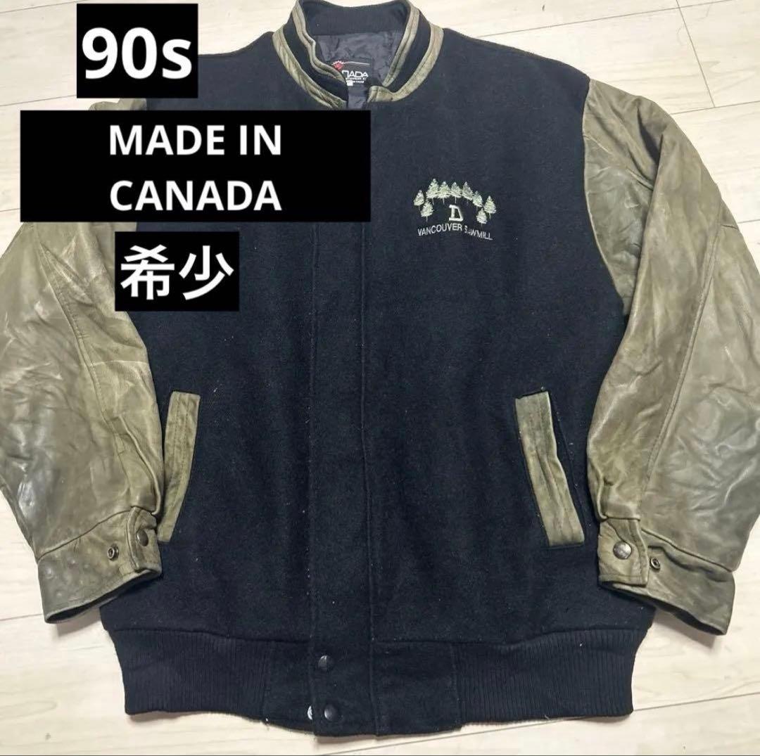 希少 ヴィンテージ 90s CANADA製 本革レザースタジャン 刺繍 - メルカリ