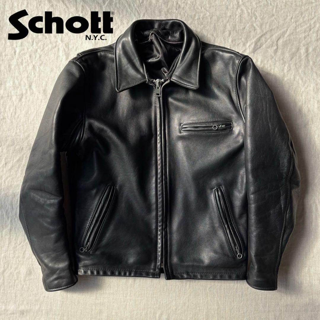 schott 643 レザーライダース 襟付きシングル ショット サイズ38