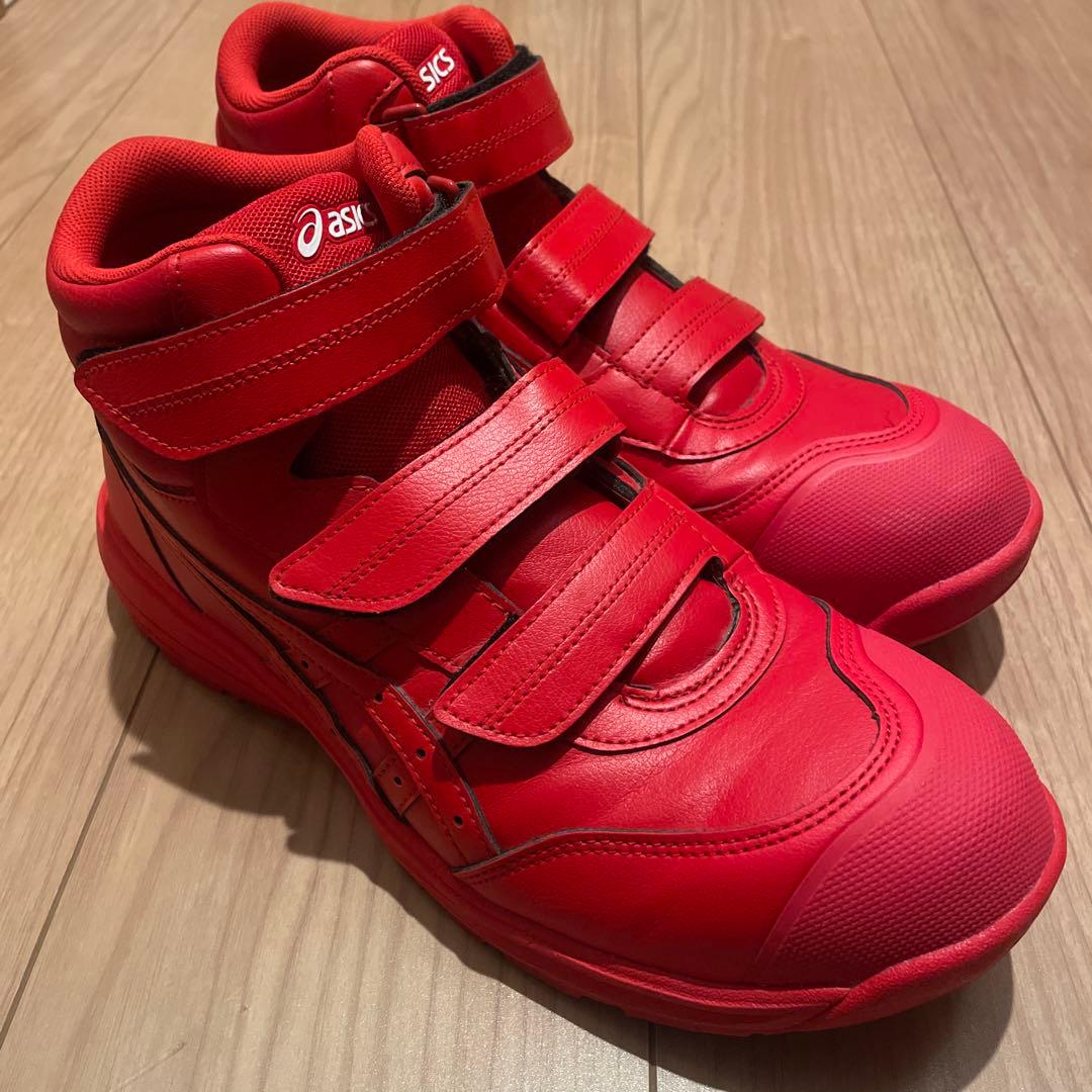 asics 赤 ハイカット安全靴 ベルクロ ほぼ新品 （限定カラー） 26cm