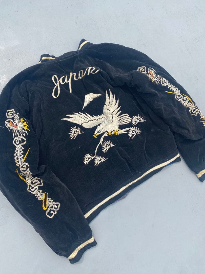 50s 別珍 スカジャン オリジナル ヴィンテージ ブラック 鷹 龍