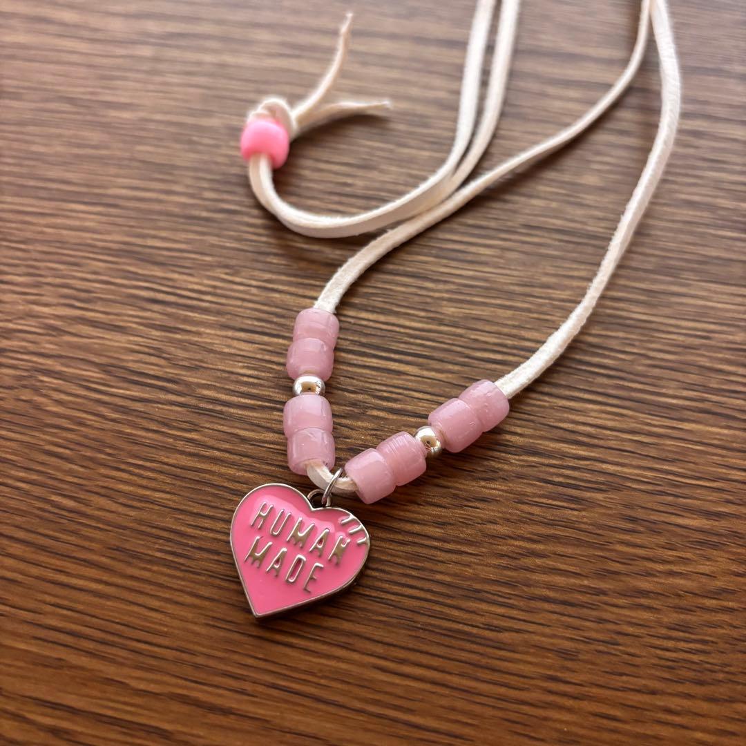 ヒューマンメイド ホワイトハーツ シルバー925ビーズ 鹿革紐 ピンク