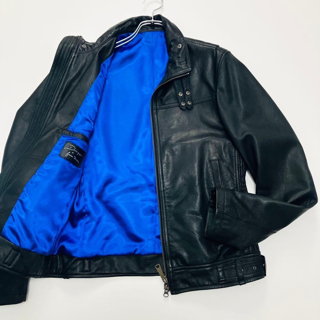 【希少サイズ】　JUNMEN シングルライダースジャケット　山羊革　本革　ベルト 666 トリプルシックス SIDE BELT RIDERS JACKET サイドベルト