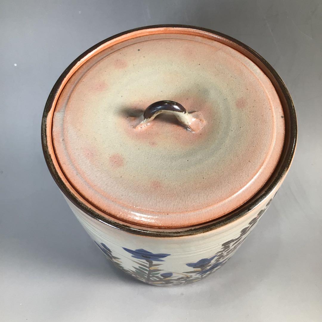 N723 水指 『菰山窯 宮田豊造』『金彩秋草文』『一重口水指』 共箱