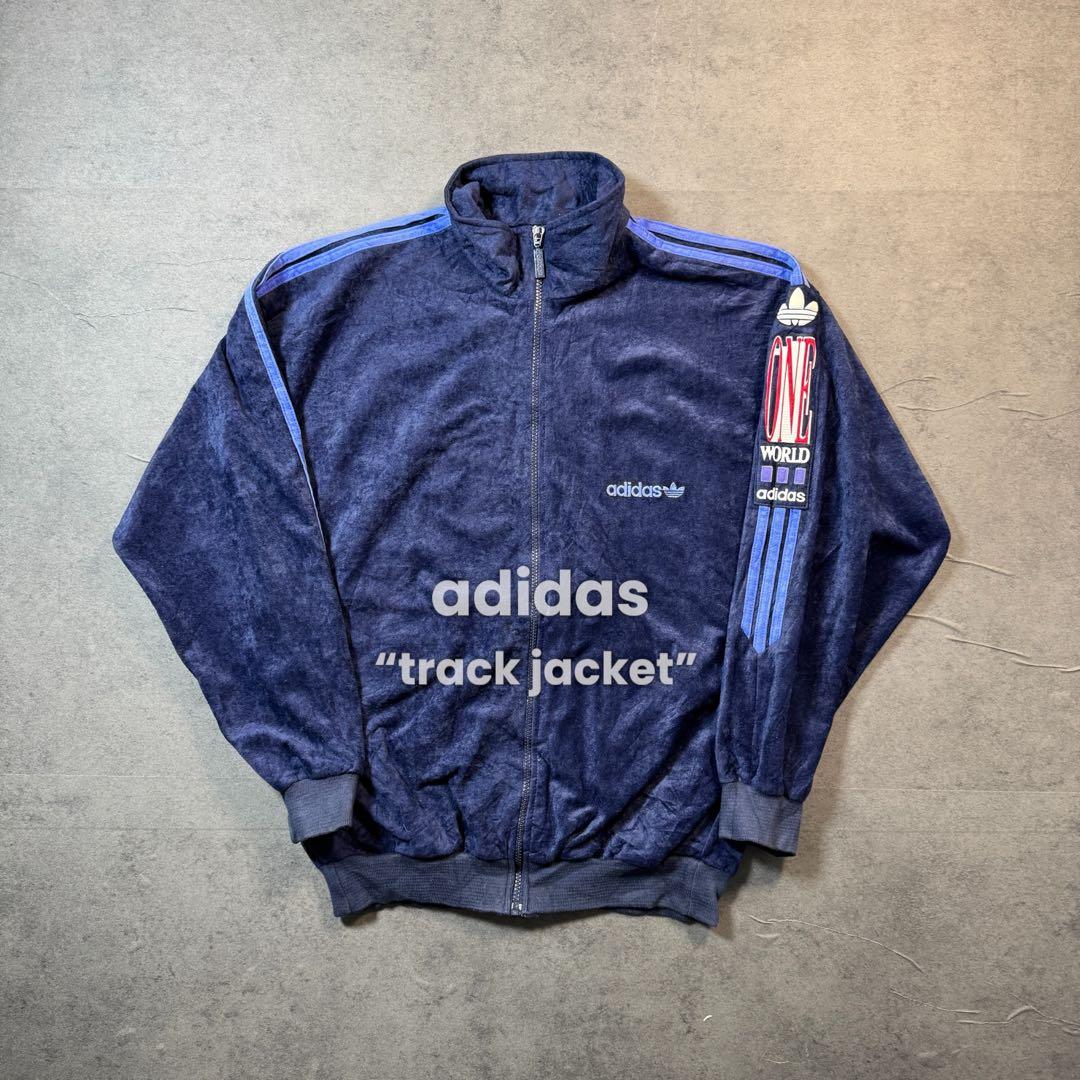 80s adidas ベロアトラックジャケット アディダス ジャージネイビー