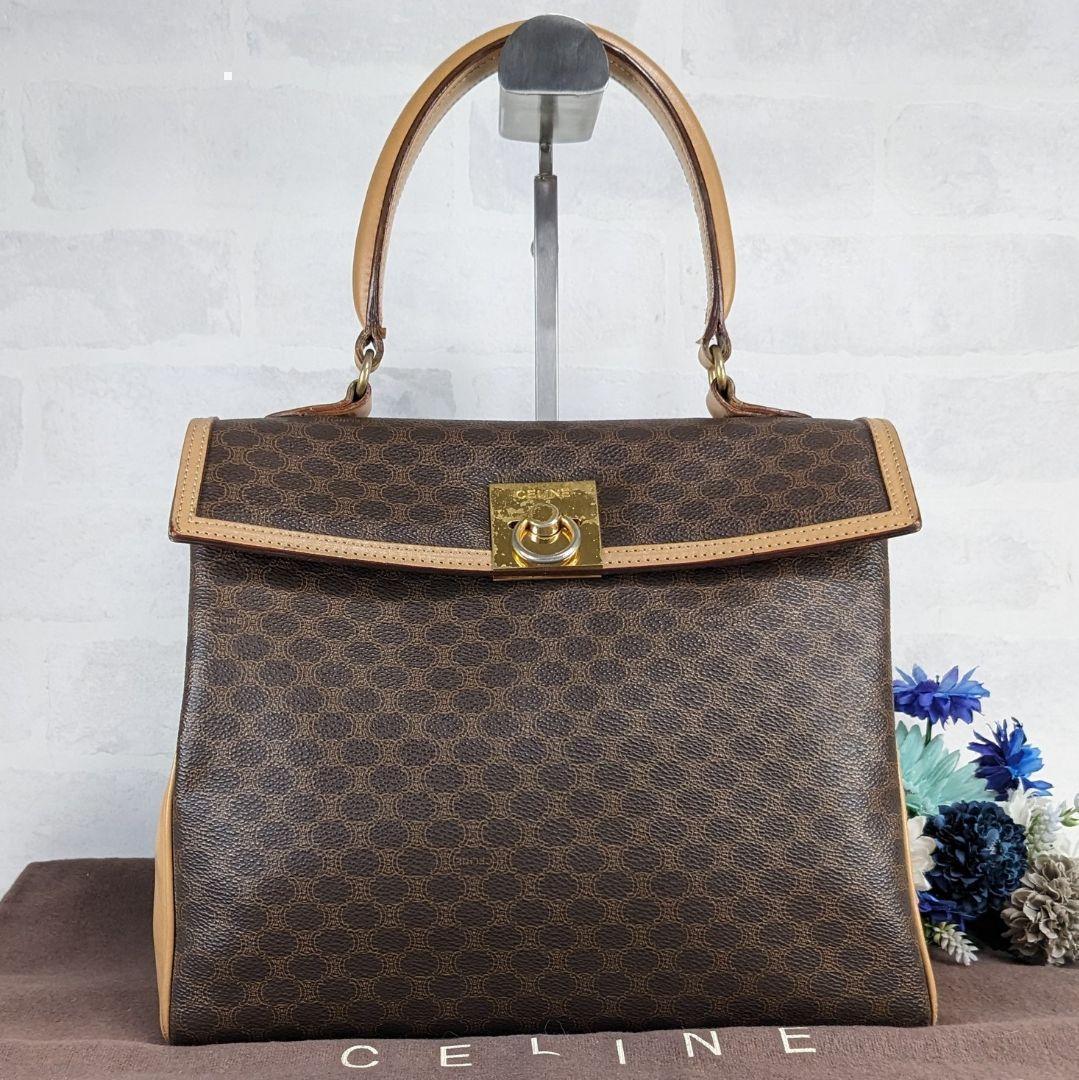 美品 セリーヌ ハンドバッグ ガンチーニ マカダム PVC レザー ゴールド