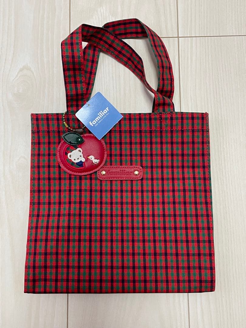 familiar 赤緑チェック トートバッグ