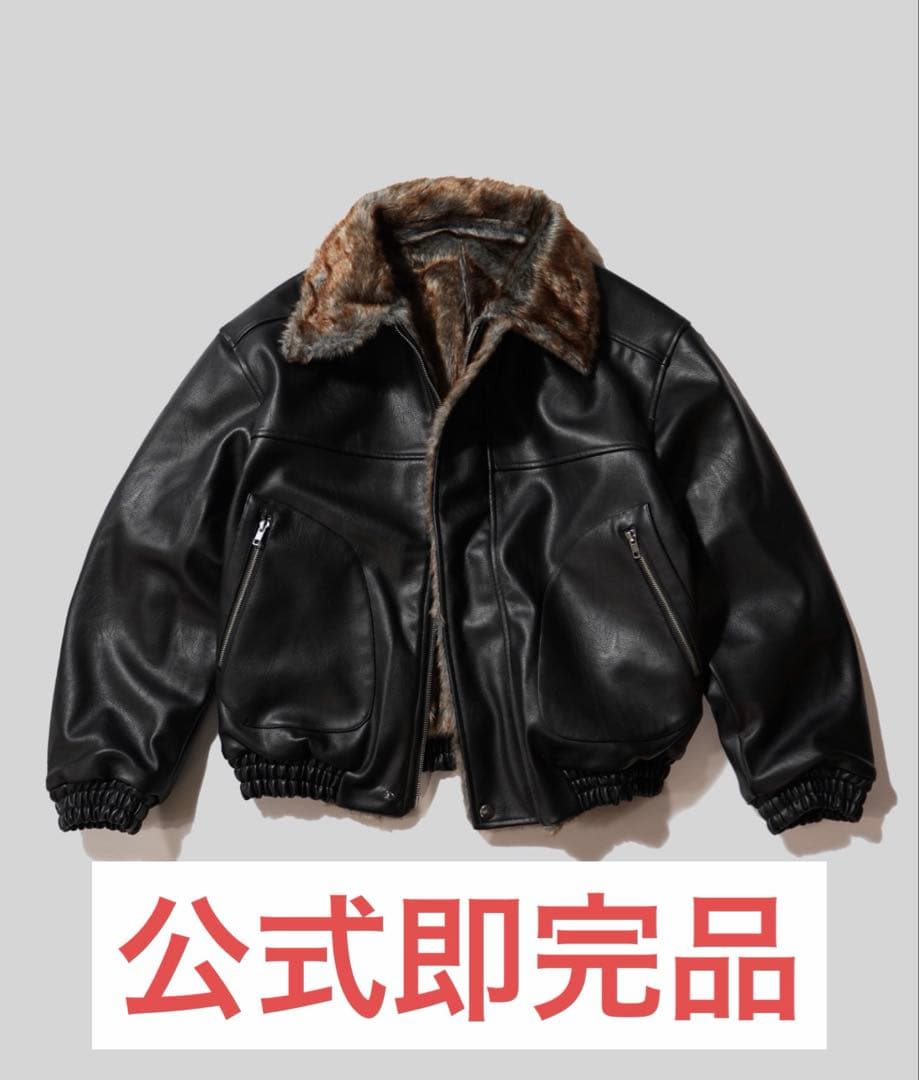 Camphorwoodフェイクレザーファー2wayリバーシブルフライト leather/fur faux reversible flight jacket / フェイクレザーファー