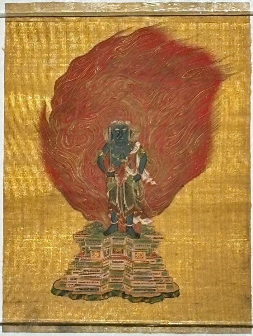 「絹本極彩色 不動明王立像」木版画 江戸時代後期頃筆 1枚|仏画 仏教美術 絹本彩色 阿遮羅明王（不動明王）」瑟瑟坐像」明治頃筆 1幅|仏画 仏教