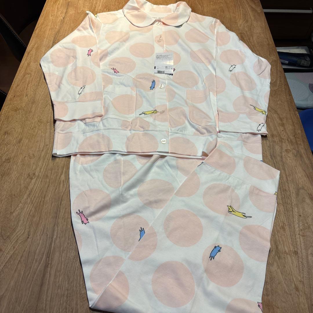 新品タグ付◇ツモリチサト　長袖パジャマ　前開き　ＬＬ　ピンク　ドット