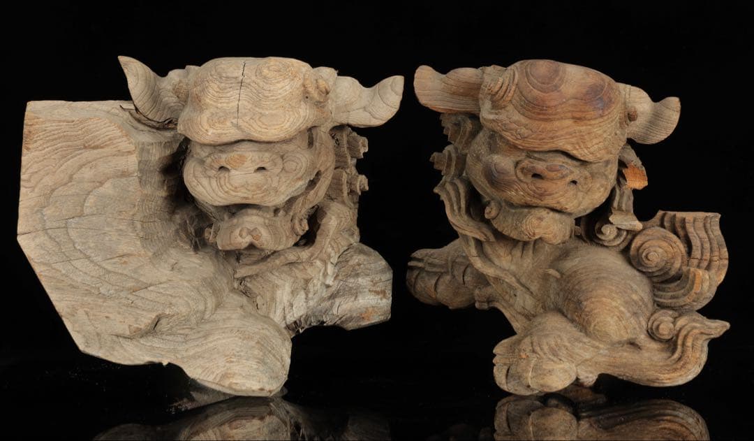 石川雲蝶 木彫 獅子木鼻 阿吽 一対 仏教美術 彫刻 神社仏閣 古美術 骨董品