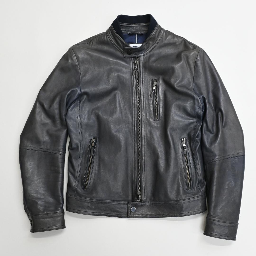 EMMETI BEAMS別注 シングルライダース ロウ引き加工 ダークネイビー