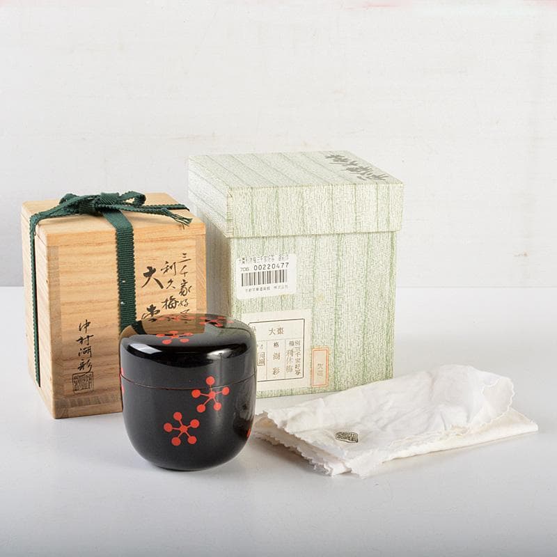 茶道具　山中塗　中村湖彩作　三千家好写　利休梅　大棗　共布共箱　V　6428