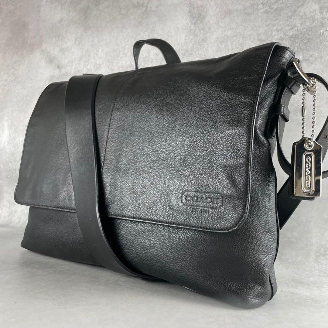 極美品 コーチ 大容量 A4 メッセンジャーバッグ トンプソン オールレザー 黒