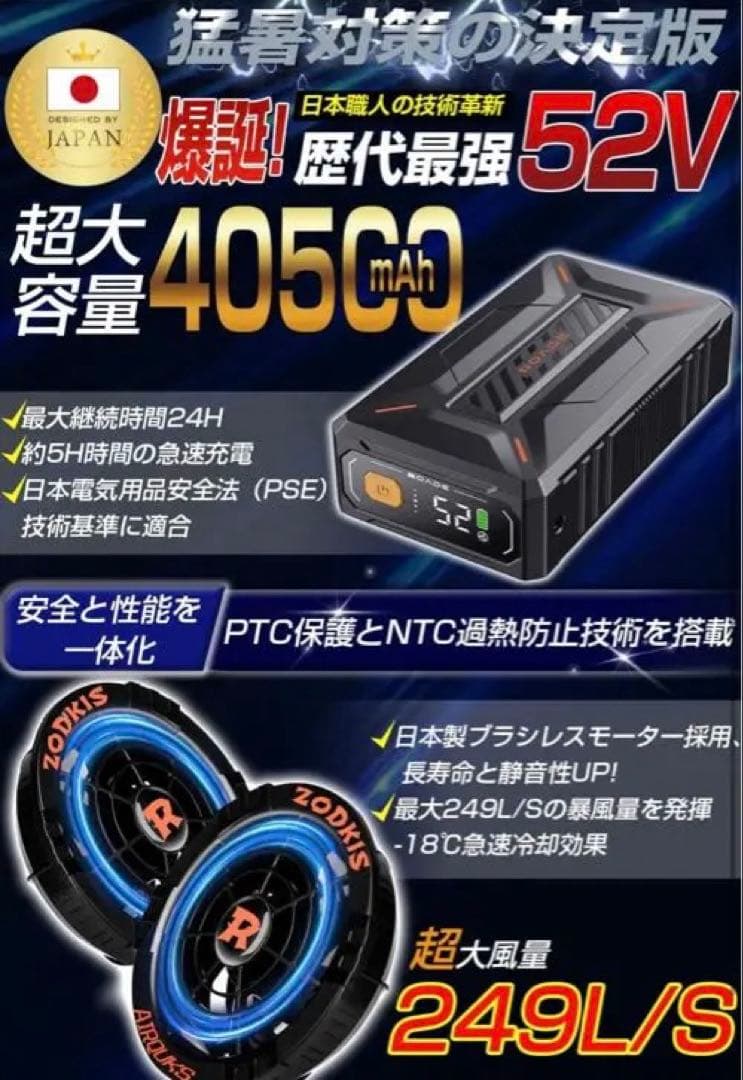 【新品未使用】2025最新最高出力 52V ファンバッテリーセット　16980円