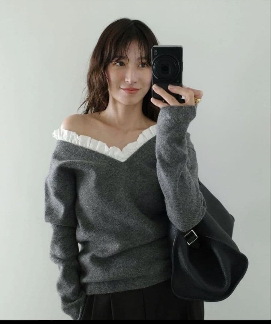 CLANE FRILL V NECK KNIT TOPS クラネ