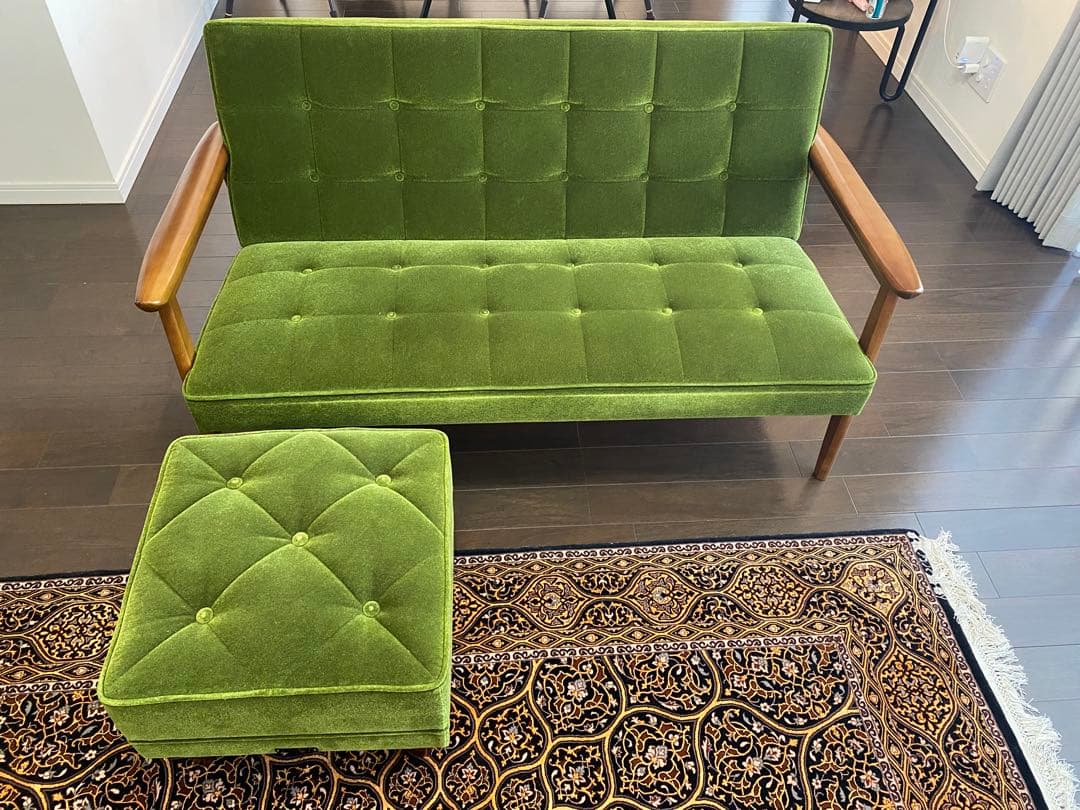 カリモク60 Kチェア 2シーター オットマン モケットグリーン - メルカリ